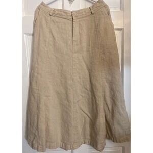 The Territory Ahead 100% Linen A Line Creme Midi Skirt Natural Womens 14P